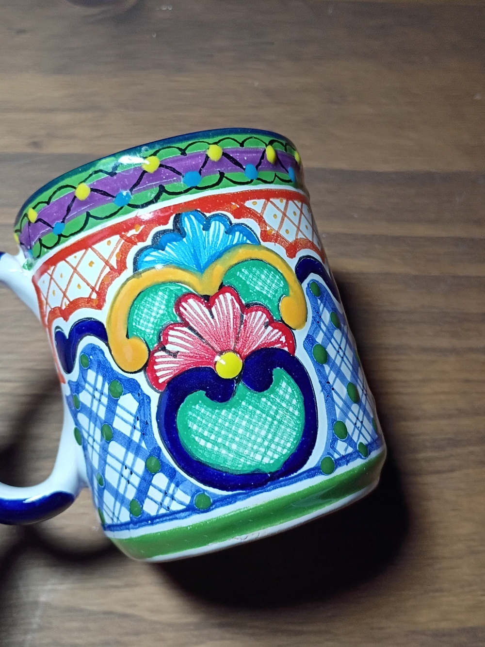 Hand-Painted Floral Ceramic Mug By Arte Talavera PueMex Lead Free